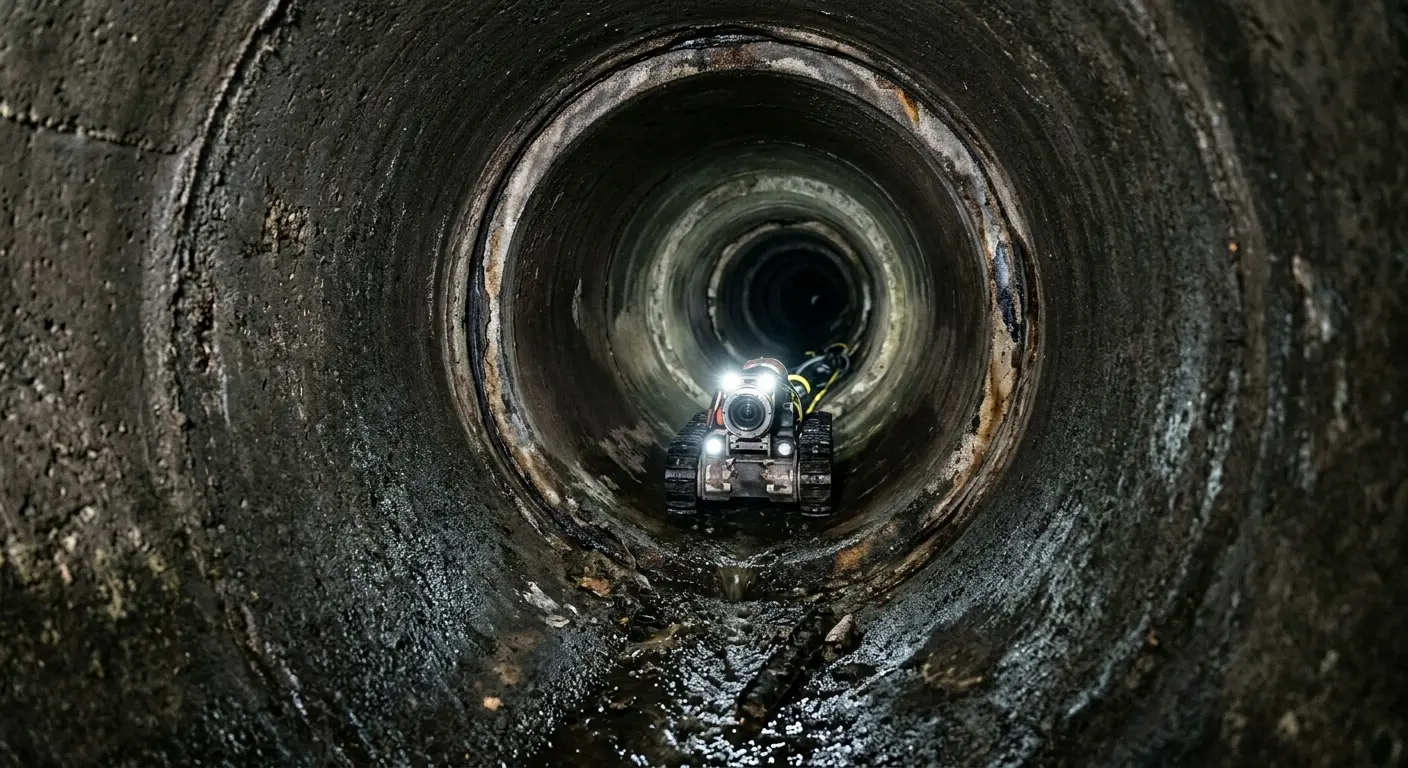 Robotic sewer camera inspecting pipe interior for Sewer Line Repair in University